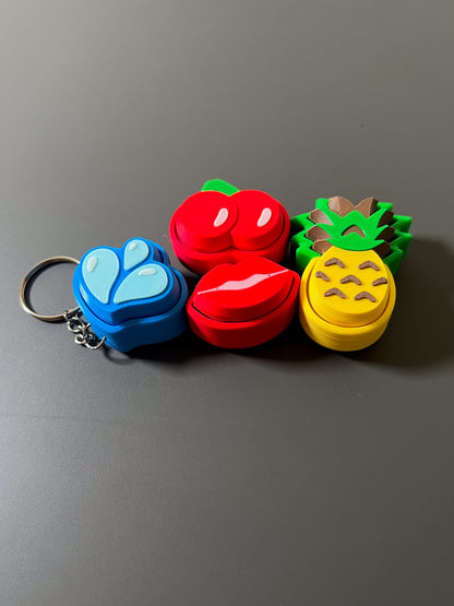 Fruit Popz Clicker Set  ADHD, Autism Sensory Toy for Focus & Stress Relief, Cherry, Pineapple, Waterdrop, Lips  3D Printed Popper Keychain