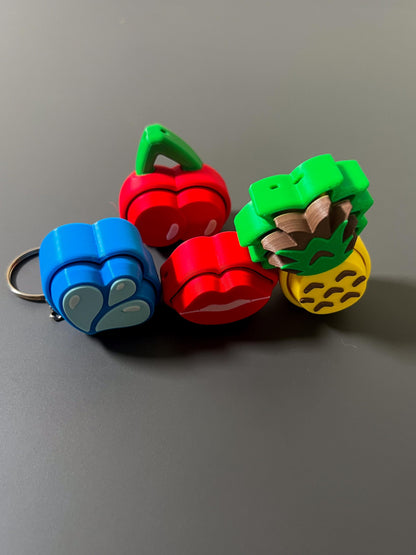 Fruit Popz Clicker Set  ADHD, Autism Sensory Toy for Focus & Stress Relief, Cherry, Pineapple, Waterdrop, Lips  3D Printed Popper Keychain