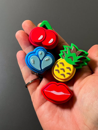Fruit Popz Clicker Set  ADHD, Autism Sensory Toy for Focus & Stress Relief, Cherry, Pineapple, Waterdrop, Lips  3D Printed Popper Keychain