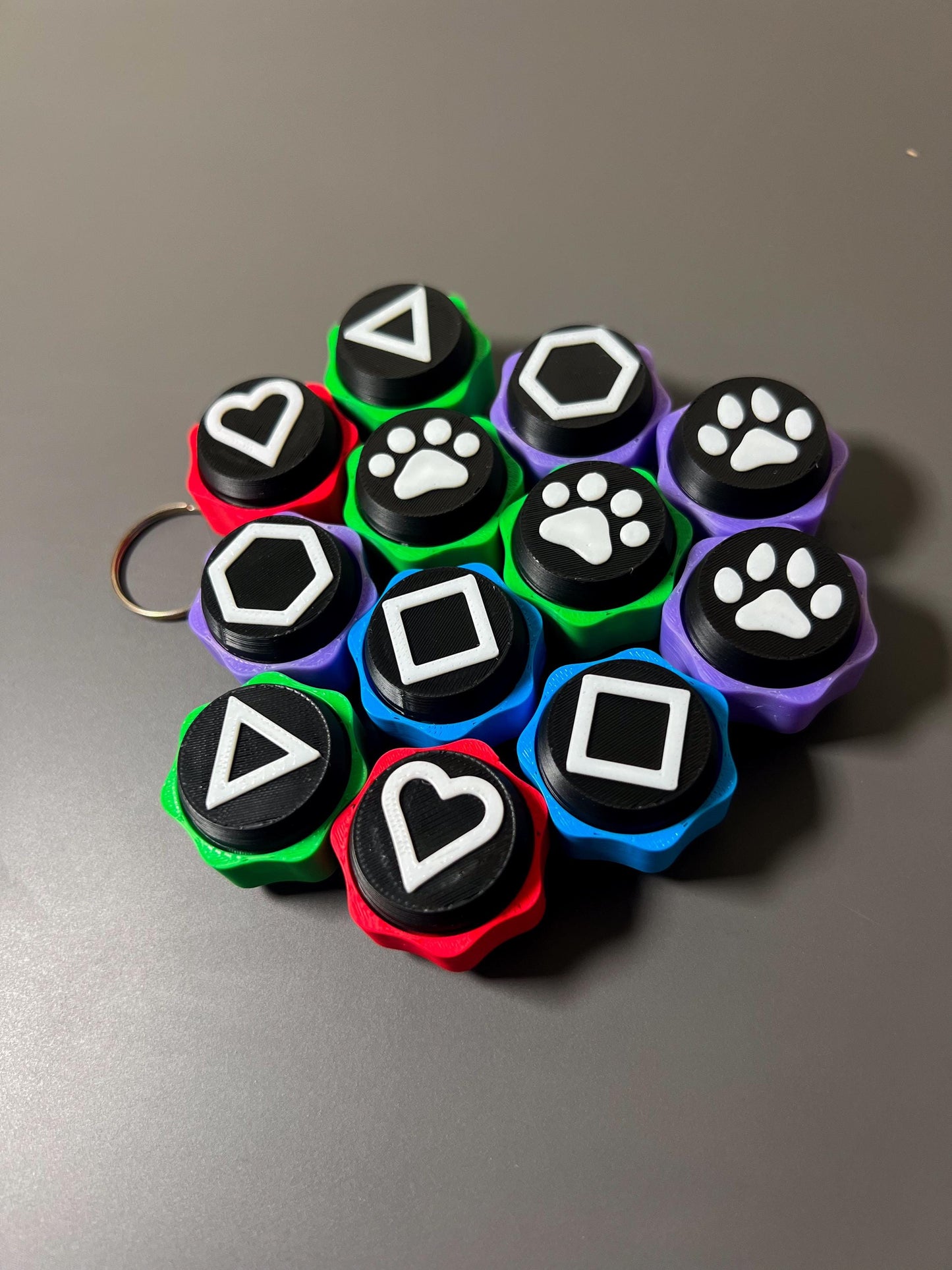 Squid Clickz Symbol Fidget Toy Set  Gonggi-Style Clickers for ADHD, Anxiety & Focus  Paw, Heart, Shapes  3D Printed Sensory Toys/Keychain